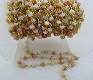 Chaîne de chapelet en opale rose naturelle, facettes rondes, taille 3-4 mm, perles d'opale enveloppées de fil - Product Image 4