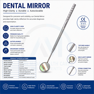 Miroir buccal dentaire en acier inoxydable, outil d'examen ORL, instrument manuel certifié CE de classe I - Product Image 6