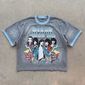 T-shirt à manches courtes pour homme Askar Wear 100, imprimé groupe de rock vintage, col rond, bordure contrastée, jersey en coton - Product Image 1