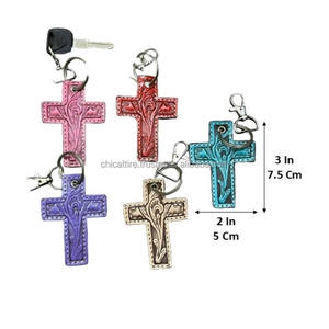 2025 Hot Selling Handmade Genuine Cow <b>Leather</b> Cross Keychain with Tooled Designer Unique <b>Key</b> Ring Charm For Gifts & Promotions - Product Image 2