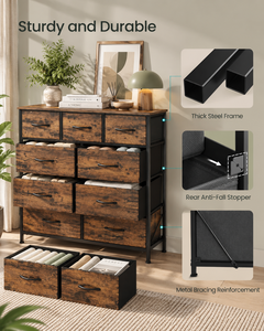 Commode industrielle à 9 tiroirs avec panneau en bois et structure en acier pour le rangement de la chambre - Product Image 3