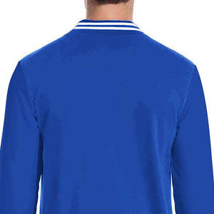 Chaqueta Varsity Azul y Blanca de Estilo Urbano para Hombre con Logotipo Personalizado, Mangas de Lana, Cuello Mao, Cierre de Botones Cubiertos, Transpirable - Product Image 3