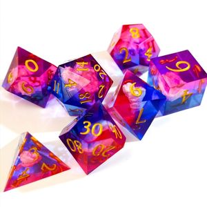 Purple Liquid Core DND <b>Dice</b> <b>Set</b> 7pcs Sharp Edge Resin Polyhedral <b>Dice</b> Gold Numbers Square Eco-Friendly for Dungeons Dragons RPG - Product Image 2