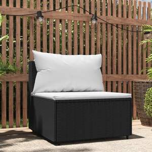 Canapé central de patio noir avec coussins blancs pour mobilier de jardin - Product Image 1