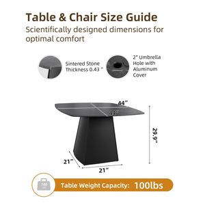 Mesa de Comedor Moderna con Base de Pedestal y Tapa de Piedra Sinterizada Negra de 44 Pulgadas, Muebles de Patio para Exteriores con Base de Aluminio en Forma de Pirámide - Product Image 5