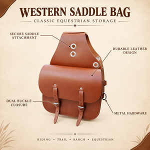 Sac de selle pour cheval en cuir artisanal |   Pochette de rangement équestre western avec sangles robustes et boucles pour équipement de randonnée, de ranch et accessoires - Product Image 5