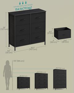 Commode en tissu noire moderne à 6 tiroirs pour chambre à coucher et salon - Product Image 2