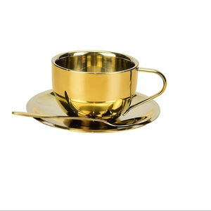 Tasses à café et à thé en laiton doré, vaisselle élégante faite à la main pour les dîners de luxe, les cafés et les centres de villégiature, brillance durable - Product Image 1