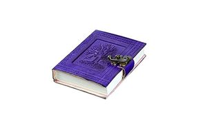 Handmade <b>Leather</b> Diary <b>Notebook</b> <b>A5</b> Size Sewing Binding Purple Color Tree Life Design Brass Lock Gift Edition - Product Image 1