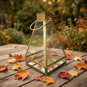 Artisan Design Irregular <b>Brass</b> <b>Lantern</b> with Glass Panels Handmade Home Decoration Candle Holder Tapper Model L118 - Product Image 3