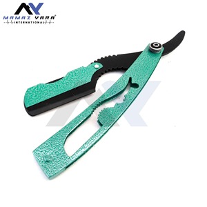 Custom Color Stainless Steel <b>Swing</b> Lock Folding Barber Razor with Reusable Replaceable Blades for Throat and Beard Grooming OEM - Product Image 6