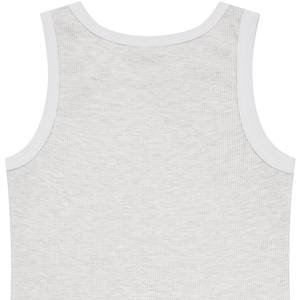 Débardeur côtelé en maille pour femme, blanc chiné, avec bordure contrastante blanche, en coton premium, sans manches, décontracté, respirant, idéal pour l'été - Product Image 4