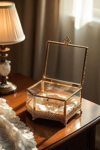 Caja organizadora de joyas de metal y vidrio de lujo para regalo de boda y decoración del hogar con acabado elegante. - Product Image 3