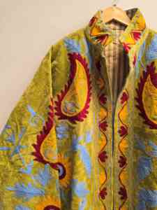 Olive <b>Green</b> <b>Velvet</b> Suzani Jacket for Women Handmade Floral Paisley Embroidery Boho Ethnic Coat Wholesale Designer Outerwear - Product Image 4