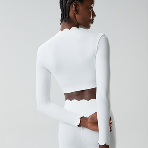 White Strapless Square Neck Long Sleeve Full Length Scallop <b>Hem</b> Low Waist Seamless Yoga 2-Piece Set Quick Dry Large Size - Product Image 5