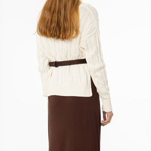 Pull en tricot torsadé à col en V pour femme, 100% laine, manches longues, épais, décontracté, coupe classique, couleur unie, tricoté à la main - Product Image 2