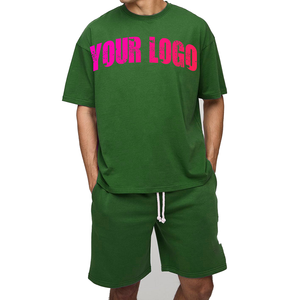 Ensemble 2 pièces d'été pour homme : T-shirt et short amples et personnalisables en coton épais 100 %, coupe carrée, couleur unie - Product Image 6