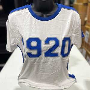 T-shirt blanc premium Zeta Phi Beta 1920 avec broderie bleue de lettres grecques pour femme, tissu doux, coupe décontractée et élégante - Product Image 2