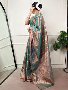 Sari ethnique traditionnel indien en tissage Zari pour les occasions de mariage et les événements festifs pour femmes, tenue élégante et tendance - Product Image 2