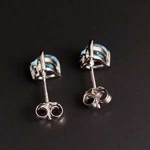 Boucles d'oreilles Cœur en Aigue-marine en Argent Sterling, Pierre de Naissance de Mars, Cadeau pour Anniversaire, Noël, Mariage, Saint-Valentin - Product Image 2