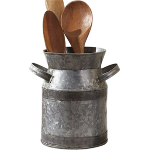 Porta Utensilios de Metal Galvanizado Estilo Rústico, Organizador de Encimera de Cocina, Recipiente con Asas, Estilo Vintage Campestre - Product Image 1