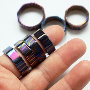 NEW FRIENDS INDUSTRY Anillo de banda de eternidad hecho a mano de acero inoxidable y Timascus con patrón profundo, forma estética, duradero y vintage - Product Image 3