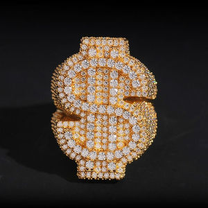 แหวนทอง 14K ประดับเพชร VVS ลายสัญลักษณ์ดอลลาร์ฮิปฮอป - Product Image 1