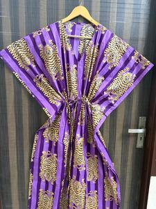 Caftán de Algodón con Estampado de Tigre para Mujer, Túnica de Playa Hecha a Mano con Estampado Digital, Vestido Holgado de Verano, Tallas Grandes, Ropa de Estar por Casa Transpirable - Product Image 1