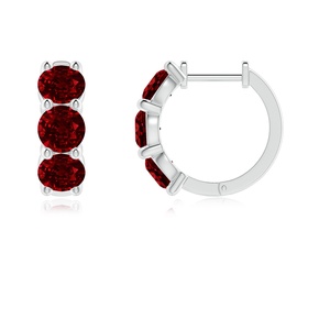 Pendientes de Aro con Tres Rubíes Ovalados Naturales, Oro Blanco de 14 Quilates, Joyería Fina para Mujer, Venta al por Mayor, OEM, ODM, Regalo para Ella - Product Image 1