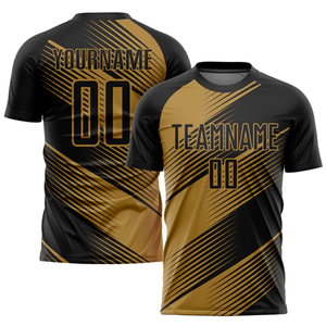 Ensemble de maillots de football personnalisés pour hommes, noir et or, impression par sublimation, polyester respirant, uniforme d'équipe, service OEM pour adultes - Product Image 3