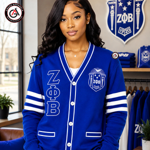 เสื้อคาร์ดิแกนผู้หญิงปักลายอะคริลิคติดกระดุม Zeta Phi Beta รุ่นวินเทอร์ |   ZOB Sorority สไตล์วินเทจแบบกำหนดเอง - Product Image 1