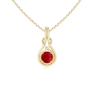 Collar de Oro de 14K y 18K con Colgante de Rubí Rojo de Corte Redondo de 5MM, Diseño de Nudo Infinito, Cadena de Eslabones, Joyería Fina Hecha a Mano - Product Image 1