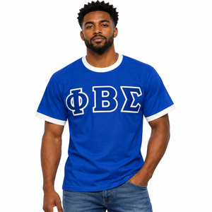 Phi Beta Sigma <b>Ringer</b> <b>T</b> <b>Shirt</b> Royal Blue White Trim Short Sleeve Crew Neck Greek Letter Graphic Tee Casual Collegiate Fraternity - Product Image 1