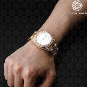 Charm_Jewells Luxury Gold Men's <b>Watch</b> 42mm Round Dial Sapphire Crystal Analog Quartz Folding Clasp Fashion Jewelry - Product Image 3