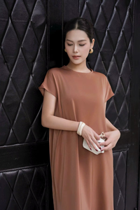 Simple Stripes Midi Silk Satin Woven Breathable Crew Neck Short Sleeve Minimalist Plain Dyed Loose Waist Pockets Casual Dresses - Product Image 6