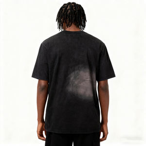 Custom Regular Fit Knitted Heavyweight 100% Cotton Black <b>Shirt</b> Washed Vintage Distressed Rhinestone Heat-Transfer Printing Blank - Product Image 6