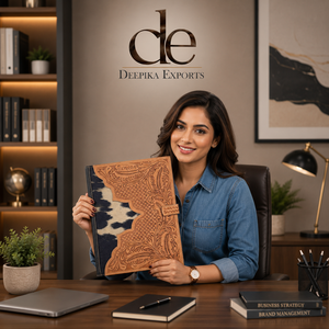 Hand Tooled Leather Business <b>Portfolio</b> Binder Conference File <b>Folders</b> Manufacture Cowhide Document <b>Folder</b> With Card Holder - Product Image 6