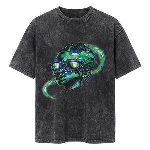 Camiseta Oversize Negra para Hombre con Logo DTF Personalizado, Lavado Ácido, Hombros Caídos, Algodón Grueso de Calidad Premium, Venta al por Mayor OEM - Product Image 1