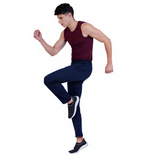 Pantalon skinny pour homme, taille haute, élastique, couleur unie, respirant, en spandex et polyester, poches latérales, longueur intégrale, 120g, été - Product Image 1