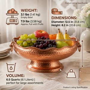 Bol à fruits en cuivre fait main, martelé, sur piédestal, pour service, centre de table décoratif, décoration intérieure, cadeau, vente en gros, OEM, en vrac, B2B - Product Image 4