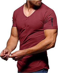 Camiseta Básica Lisa con Cuello en V para Hombre, Impresión de Logotipo Personalizado, 100% Algodón con Poliéster, Camisetas Lisas para Hombre a Precio Económico - Product Image 5