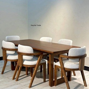 Daystar Trade Luxury Customizable Rectangular Solid Wood <b>Dining</b> Table <b>4</b> Upholstered <b>Chairs</b> Marble Top Midcentury Home Furniture - Product Image 1