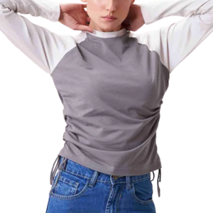 Camiseta Casual de Manga Larga para Mujer, Moderna, Ecológica, de Secado Rápido, Gris y Blanca, 100% Algodón Jersey, Primavera/Verano, Teñido Liso - Product Image 4