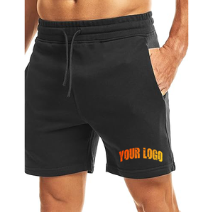 Shorts en coton noir pour homme avec cordon de serrage, logo frontal, motif uni, séchage rapide, écologiques, décontractés, respirants, taille mi-haute, avec poches - Product Image 6