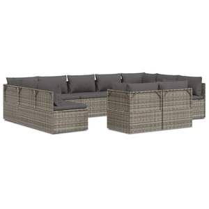 Set salotto da 11 pezzi in Poly Rattan grigio con cuscini per rilassarsi in giardino - Product Image 2