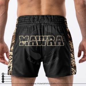 กางเกงมวยไทยชาย MAWRA ลายเสือดาว สีดำ แห้งเร็ว สปอร์ต เอวยางยืด พิมพ์ลายแบบ Sublimation สำหรับผู้ชาย - Product Image 2