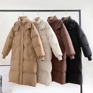 Women Long Quilted Parka <b>Jacket</b> With Hood Zipper Closure Solid Color <b>Winter</b> Warm Coat Full Sleeve Polyester Wadding - Product Image 5