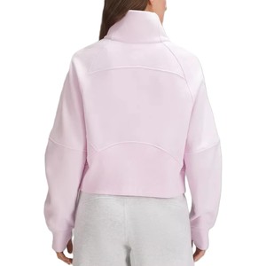 Sudadera de Mujer Rosa Claro con Cierre de Cremallera, Color Sólido, Mangas Largas, Cuello Alto, Transpirable, de Felpa Tejida, con Bolsillo - Product Image 2