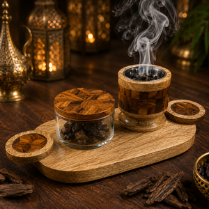 Artistic Wood Brass Studded Bakhoor Burner Set with Tray & Storage <b>Box</b> Arabic Mabkhara Wholesale <b>Gift</b> For Ramadan <b>Eid</b> Home Decor - Product Image 4