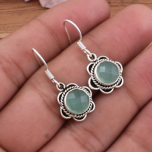 Boucles d'oreilles pendantes de luxe artisanales en argent sterling 925 avec calcédoine bleue naturelle pour femmes, mariage, vente en gros - Product Image 6